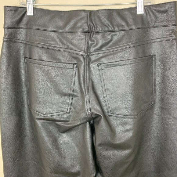 Spanx Womens 1X Petite Pants NEW Black Faux Leather Slim Straight Leg Stretch - Picture 7 of 16